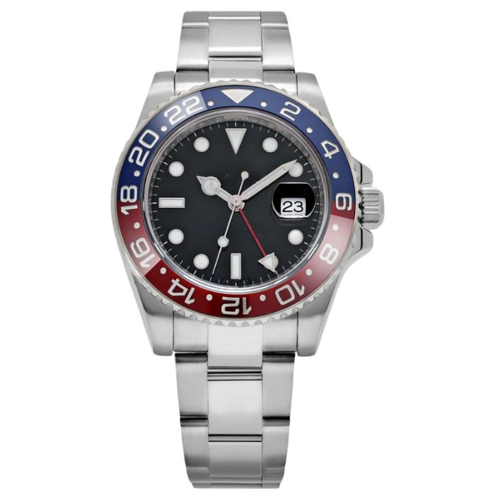 World Explorer GMT 40 – Black Dial | Steel Bracelet & Red-Blue Bezel